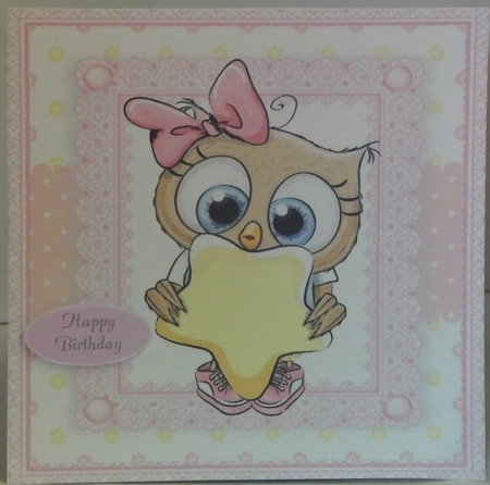 Adorable  Owl With Star  In Pink Frame 8x8 by Hazel Underwood