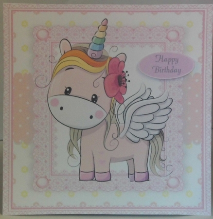 Adorable Rainbow Unicorn In Pink Frame 8x8 by Hazel Underwood