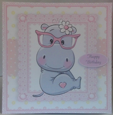 Adorable Grey Hippo  In Pink Frame 8x8 by Hazel Underwood