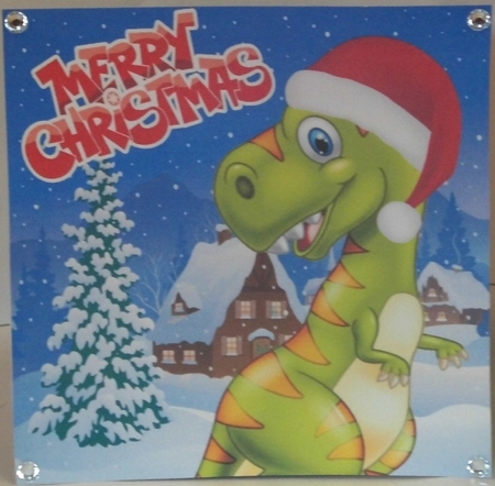 Funny Green & Orange Festive Dinosaur 8x8 by Hazel Underwood
