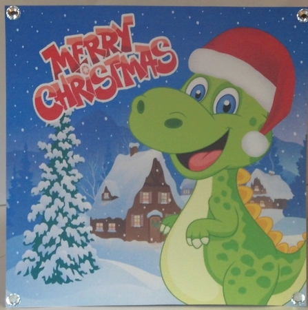 Funny Green Festive Dinosaur 8x8 by Hazel Underwood