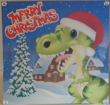 Funny Green & Dark Green Festive Dinosaur 8x8 by Hazel Underwood