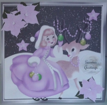  4 pretty girls with deers and coloured poinsettias, card fronts 8x8 mini kit by Hazel Underwood