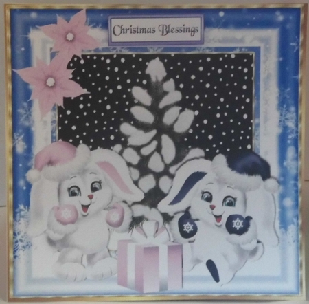 Cute bunnies with christmas tree 8x8 by Hazel Underwood