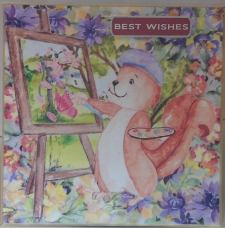 3 Artist squirrel painting in the woods card fronts/toppers by Hazel Underwood