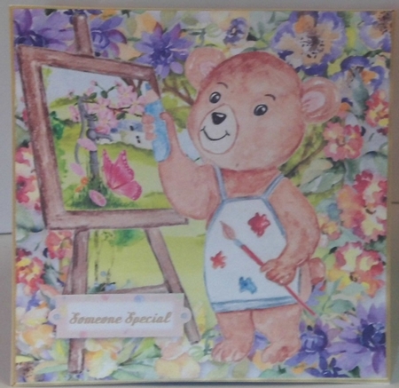3 Artist bear painting in the woods card fronts/toppers by Hazel Underwood