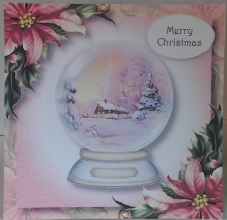 Beautiful Snowglobe & Pink Poinsettias 8x8 by Hazel Underwood