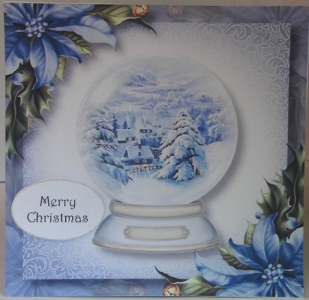 Beautiful Snowglobe & Blue Poinsettias 8x8 by Hazel Underwood