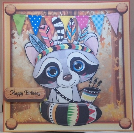 Cute Sitting down Raccoon In Indian Fancy Dress 8x8 by Hazel Underwood