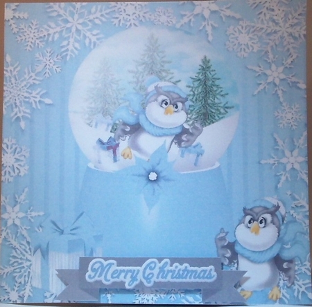 Cute owl in blue snow globe with snowflakes 7x7 by Hazel Underwood