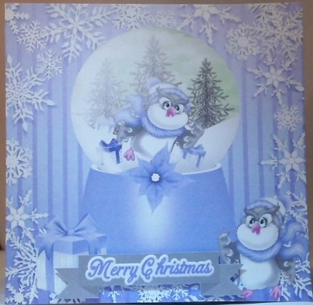 4 Cute owls in snow globes with snowflakes card fronts 7x7 mini kit by Hazel Underwood