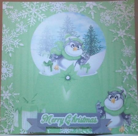 4 Cute owls in snow globes with snowflakes card fronts 7x7 mini kit by Hazel Underwood