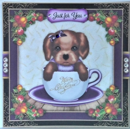 Christmas Teacup Puppy3 Mini Card Kit by Hazel Underwood
