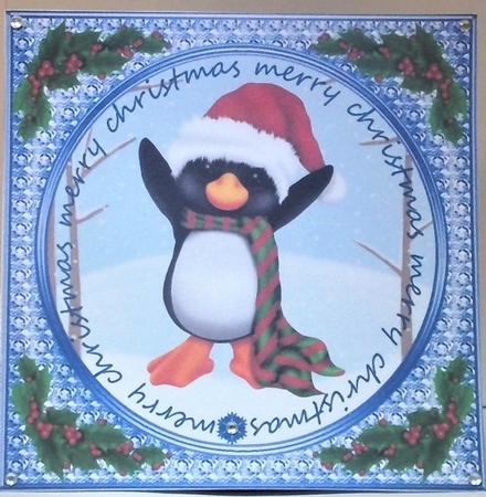 3 Framed penguin Christmas card fronts/toppers by Hazel Underwood