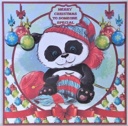 Christmas knitting Panda by Hazel Underwood