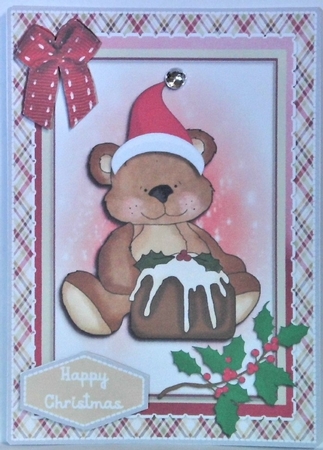  Christmas - Bear with a Christmas pudding by Hazel Underwood