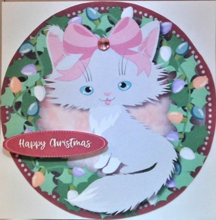 Beautiful Grey Kitty in a Pink Bow  by Hazel Underwood