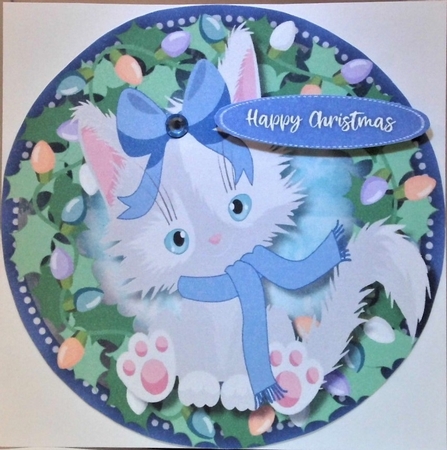 Beautiful Grey Kitty in a Blue Bow  by Hazel Underwood
