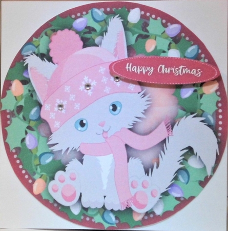Beautiful Grey Kitty in a Pink Hat by Hazel Underwood