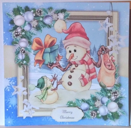 Cute Snowman With Presents  8x8 by Hazel Underwood
