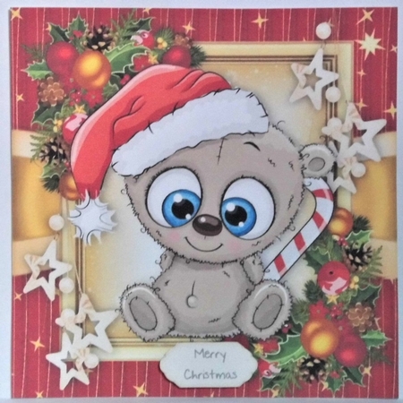 Gorgeous Blue Eyed Bear In Santa Hat 8x8 Mini Kit by Hazel Underwood