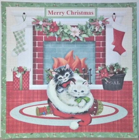Christmas fireplace scene - cute kittens mini kit & decoupage by Hazel Underwood