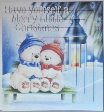 Cuddle up in the snow white bears with lantern square pyramids by Hazel Underwood