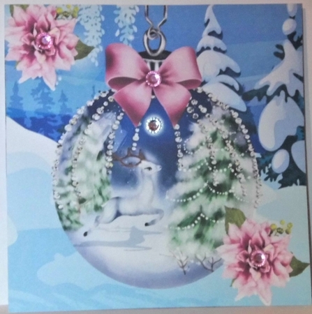 Pretty festive bauble with deer, diamonds, and bow 7x7 by Hazel Underwood