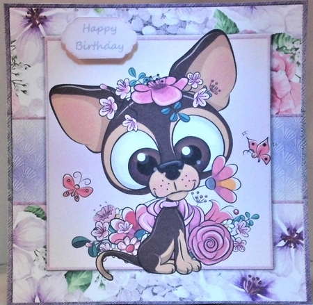 Beautiful Brown Dog With Pink & Purple Flowers 8x8 by Hazel Underwood