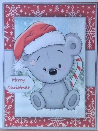 Cute Christmas Grey Bear In Santa Hat by Hazel Underwood