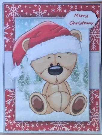 Cute Christmas Brown  Bear In Santa Hat by Hazel Underwood