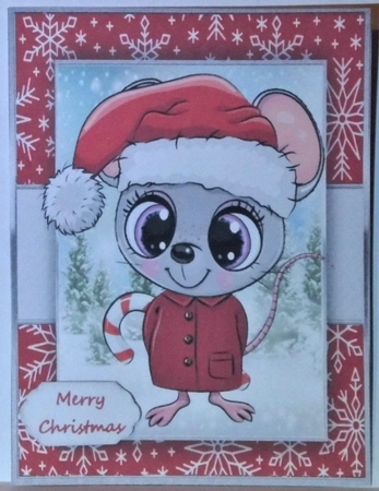 Cute Christmas Grey Mouse In Santa Hat by Hazel Underwood