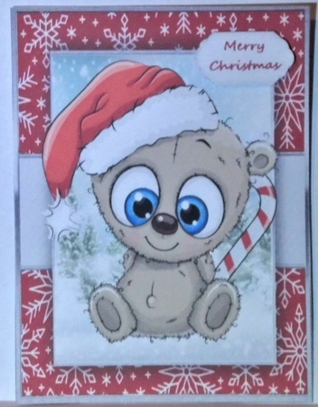 Cute Christmas Blue Eyed Bear In Santa Hat by Hazel Underwood