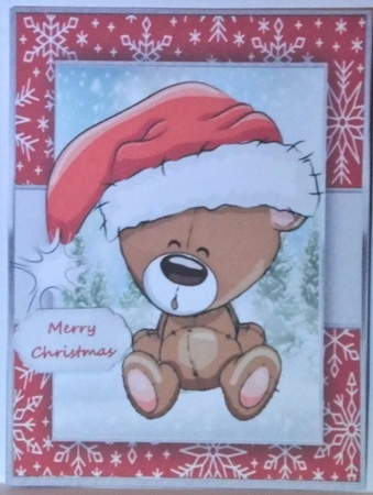 Cute Christmas Bear In Santa Hat by Hazel Underwood