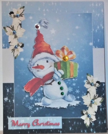 Christmas greeting card with snowman by Hazel Underwood