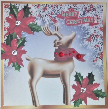 Pretty christmas gold deer in white berry frame 8x8 by Hazel Underwood