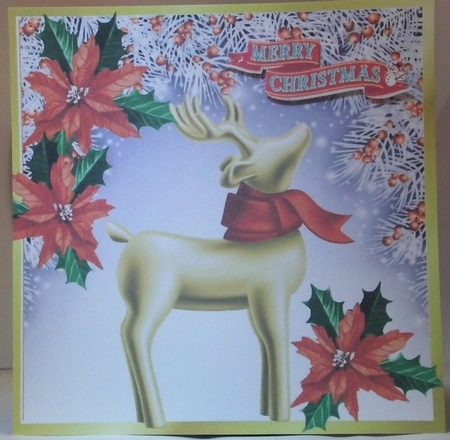Pretty christmas deer in white berry frame 8x8 (peach) by Hazel Underwood
