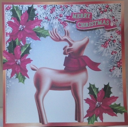 Pretty christmas deer in white berry frame 8x8 (pink) by Hazel Underwood
