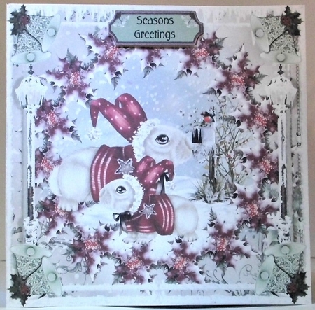 Poinsettias in A Ring-Christmas Bunnys & Robin by Hazel Underwood