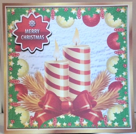 Christmas striped candles with bow in bauble frame 8x8 by Hazel Underwood