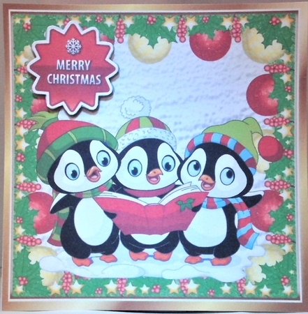 trio of carol singing penguins in bauble frame 8x8 by Hazel Underwood