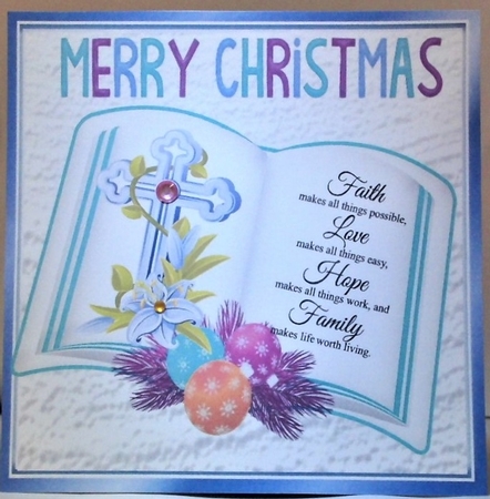 open book with blue cross and lilies lovely verse 8x8 by Hazel Underwood