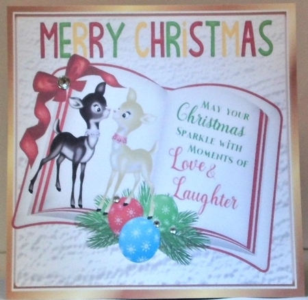 open book with verse and a pair of cute deers / bow 8x8 by Hazel Underwood