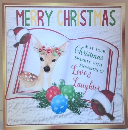 open book with verse and a cute deer with robins 8x8 by Hazel Underwood