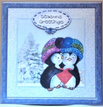 300dpi 6x6ins Christmas Topper and decoupage, penguin by Hazel Underwood