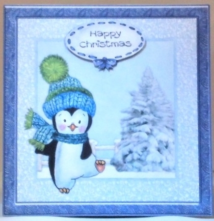 300dpi 6x6ins Christmas Topper and decoupage, penguin by Hazel Underwood