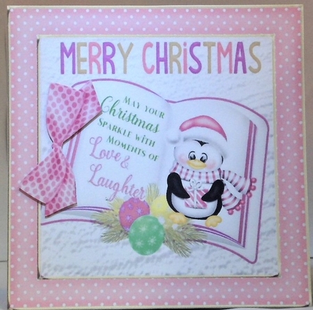 Pink polkadot frame with open book and penguin 8x8 by Hazel Underwood