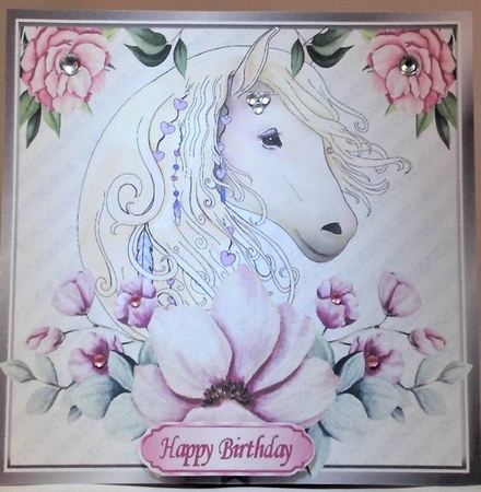 Beautiful water colour horse with flowers 8x8 by Hazel Underwood
