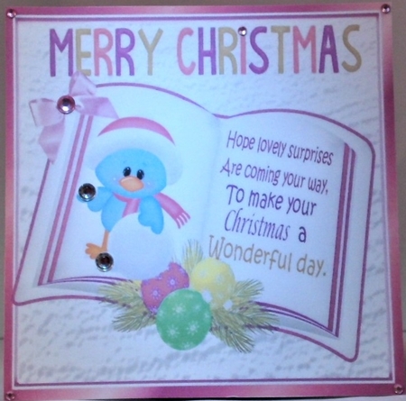 open book with verse and a cute winter bird with snowballs 8x8 by Hazel Underwood