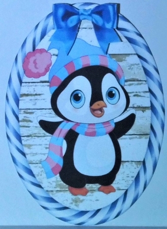 Two lovely striped blue  toppers with cute penguins  by Hazel Underwood
